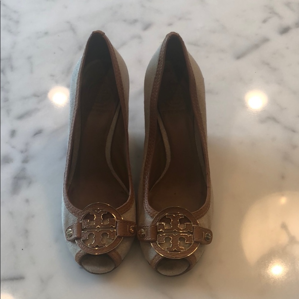 Tory Burch Peep-toed Wedges